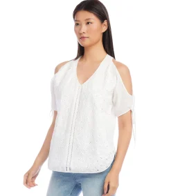 Petite Size Embroidered Cold Shoulder Top