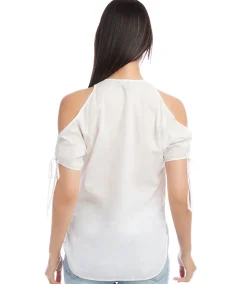 Petite Size Embroidered Cold Shoulder Top