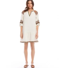 Petite Size Embroidered Ruffle Hem Dress