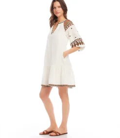 Petite Size Embroidered Ruffle Hem Dress