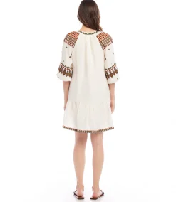 Petite Size Embroidered Ruffle Hem Dress