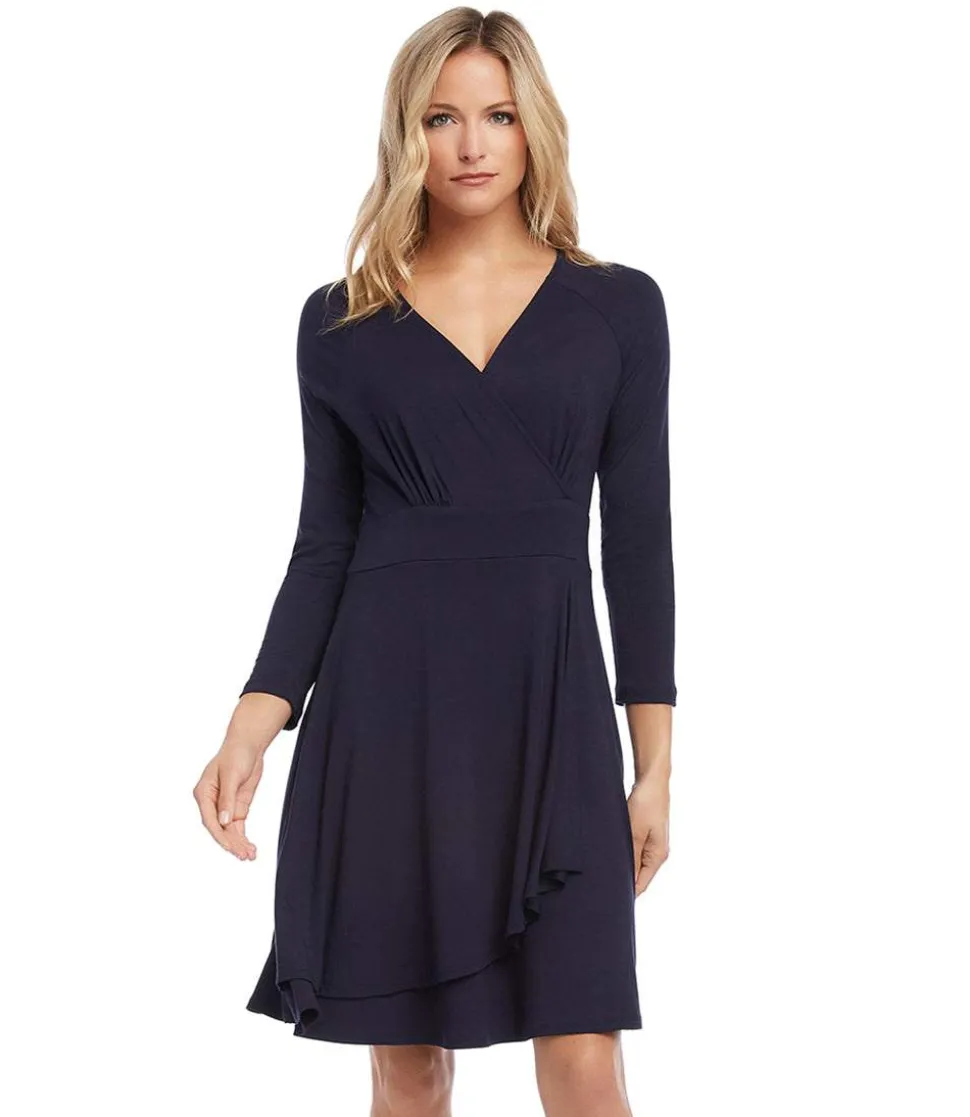 Petite Size Faux Wrap Drape Dress