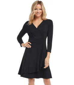 Petite Size Faux Wrap Drape Dress