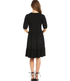 Petite Size Puff Sleeve Tiered Dress