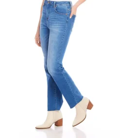 Petite Size Raw Hem Straight Jeans