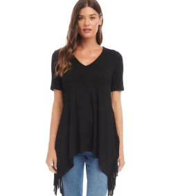 Petite Size Short Sleeve Fringe Top