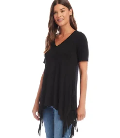 Petite Size Short Sleeve Fringe Top