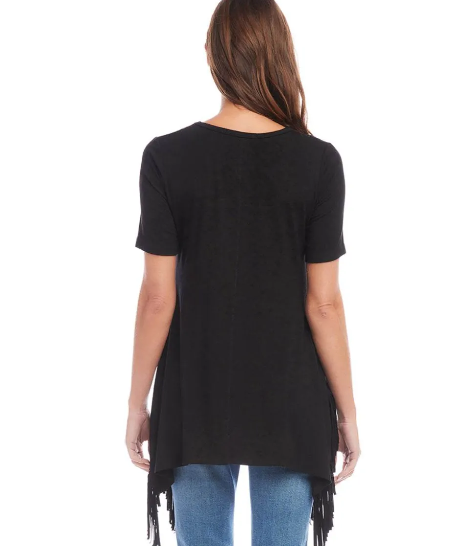 Petite Size Short Sleeve Fringe Top