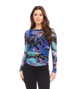 Petite Size Side-Shirred Mesh Top