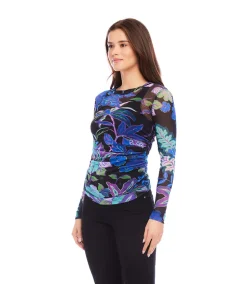 Petite Size Side-Shirred Mesh Top