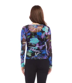 Petite Size Side-Shirred Mesh Top
