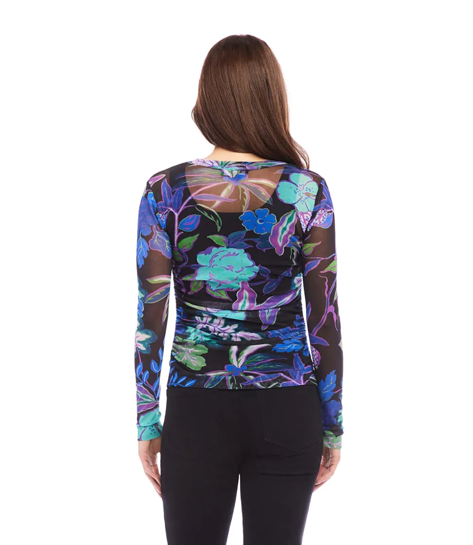 Petite Size Side-Shirred Mesh Top