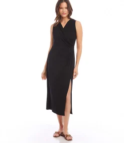 Petite Size Sleeveless Faux Wrap Midi Dress
