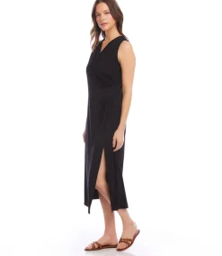 Petite Size Sleeveless Faux Wrap Midi Dress