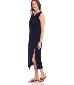 Petite Size Sleeveless Faux Wrap Midi Dress