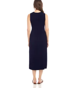 Petite Size Sleeveless Faux Wrap Midi Dress