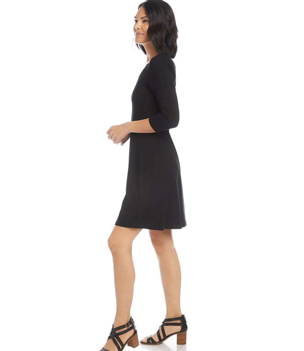 Petite Size Three Quarter Sleeve A-Line Dress