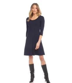 Petite Size Three Quarter Sleeve A-Line Dress