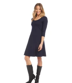 Petite Size Three Quarter Sleeve A-Line Dress
