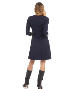 Petite Size Three Quarter Sleeve A-Line Dress