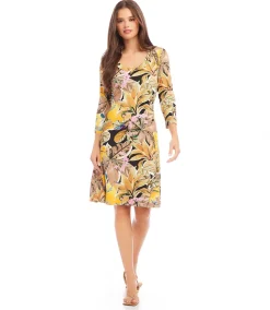Petite Size Three Quarter Sleeve A-Line Dress
