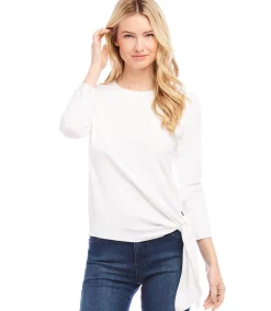 Petite Size Three Quarter Sleeve Side-Tie Top