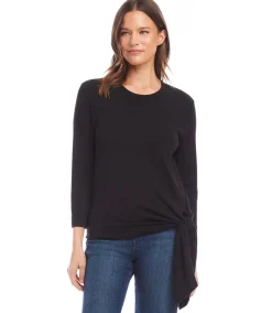 Petite Size Three Quarter Sleeve Side-Tie Top
