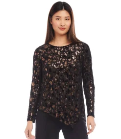Petite Size Velvet Burnout Asymmetric Top