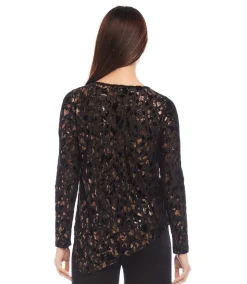 Petite Size Velvet Burnout Asymmetric Top