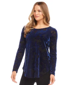 Petite Size Velvet Burnout Shirttail Top