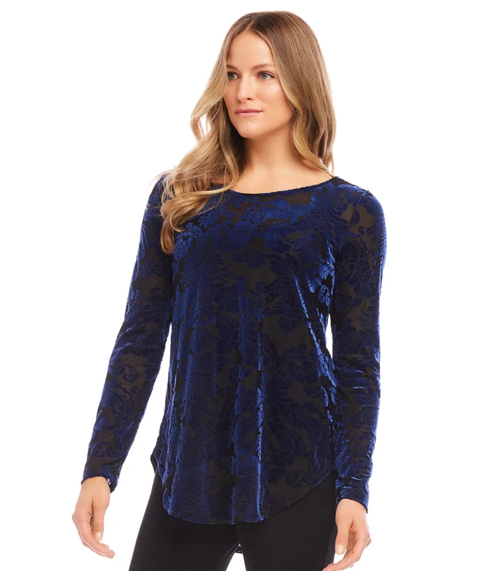 Petite Size Velvet Burnout Shirttail Top