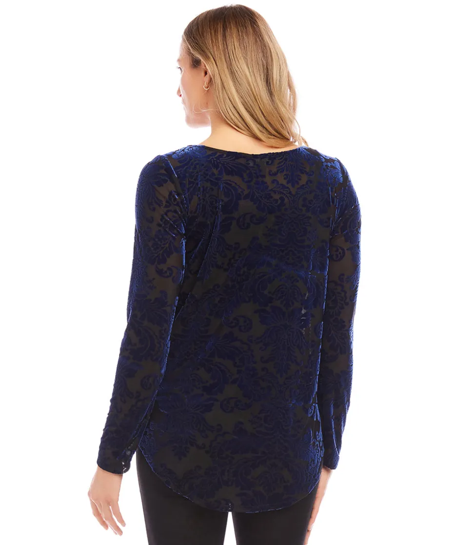 Petite Size Velvet Burnout Shirttail Top