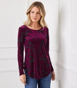 Petite Size Velvet Burnout Shirttail Top