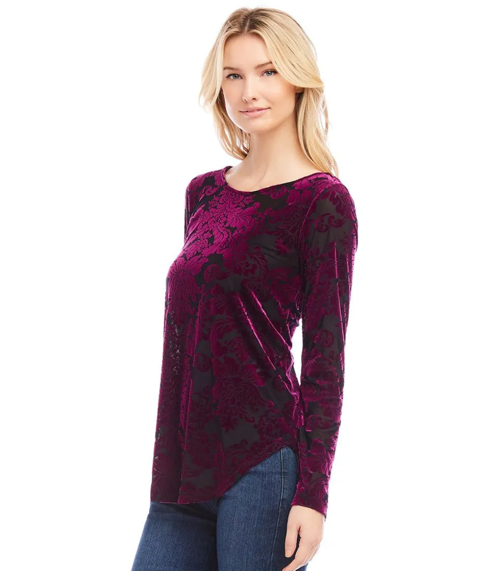 Petite Size Velvet Burnout Shirttail Top