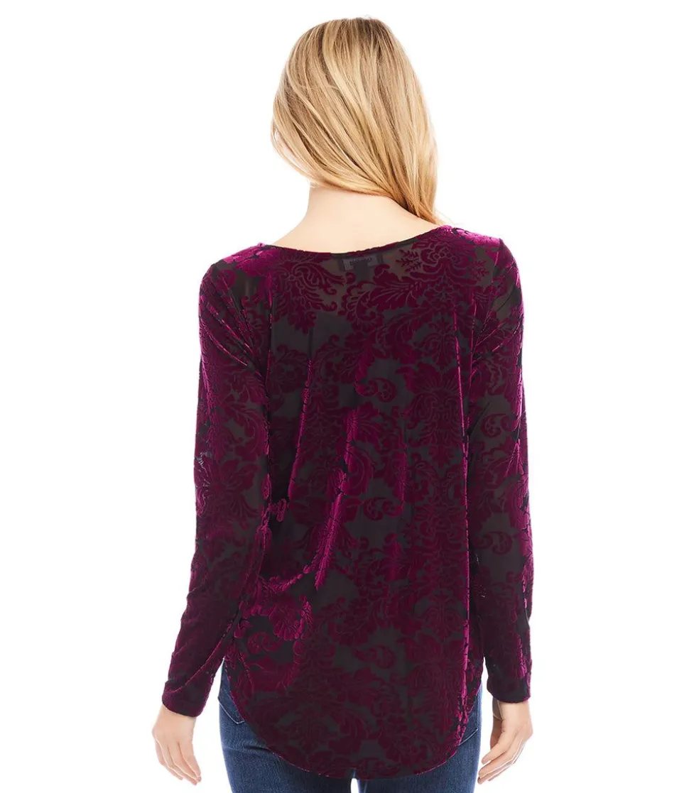 Petite Size Velvet Burnout Shirttail Top