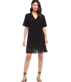 Petite Size V-Neck Fringe Dress