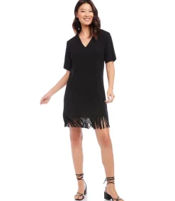 Petite Size V-Neck Fringe Dress