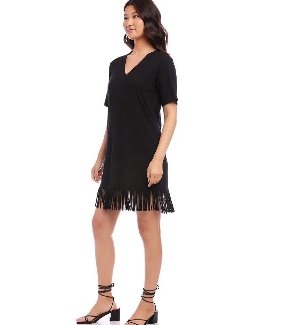 Petite Size V-Neck Fringe Dress