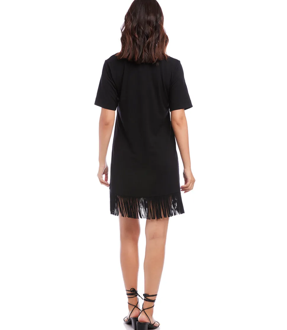 Petite Size V-Neck Fringe Dress