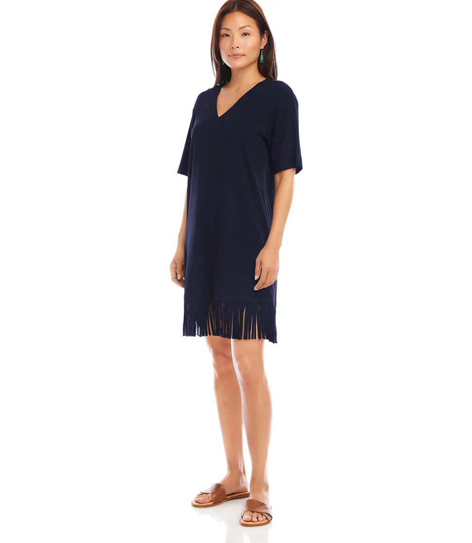 Petite Size V-Neck Fringe Dress