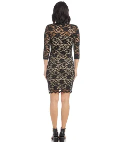 Petite Size V-Neck Scallop Lace Dress