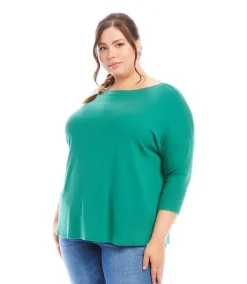 Plus Size 3/4 Sleeve Boatneck Top