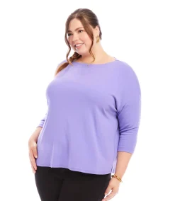 Plus Size 3/4 Sleeve Boatneck Top