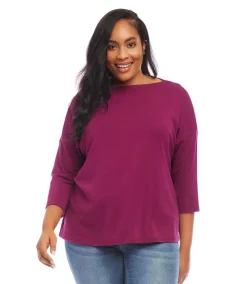 Plus Size 3/4 Sleeve Boatneck Top