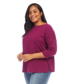 Plus Size 3/4 Sleeve Boatneck Top