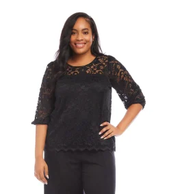 Plus Size 3/4 Sleeve Lace Top