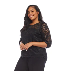 Plus Size 3/4 Sleeve Lace Top