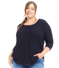 Plus Size 3/4 Sleeve Shirttail Top