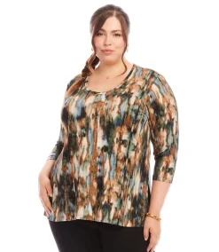 Plus Size 3/4 Sleeve Side Slit Top