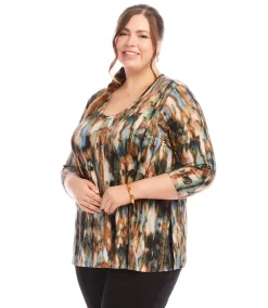 Plus Size 3/4 Sleeve Side Slit Top